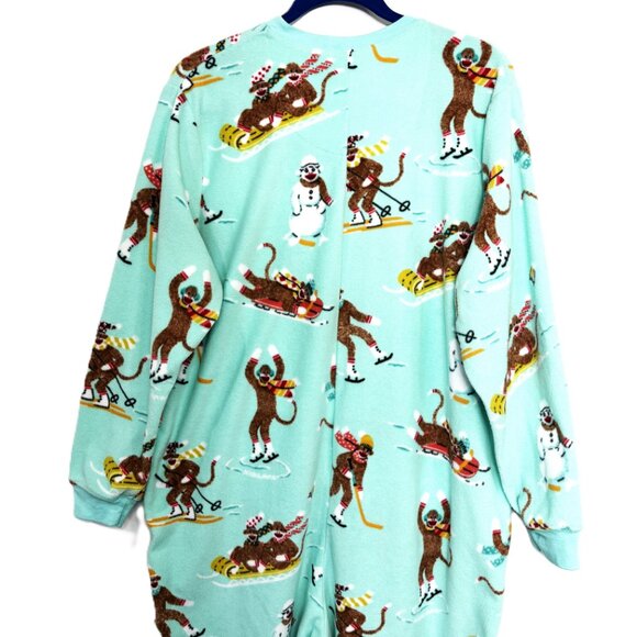 Nick & Nora Sock Monkey Teal One Piece Pajama Unisex Size XXL - Picture 6 of 12